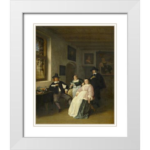 The De Goyer family and the painter White Modern Wood Framed Art Print with Double Matting by Ostade, Adriaen van