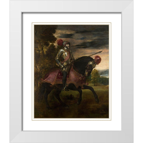 Equestrian Portrait of Charles V White Modern Wood Framed Art Print with Double Matting by Titian