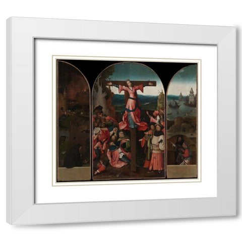 Triptych of the crucified Martyr White Modern Wood Framed Art Print with Double Matting by Bosch, Hieronymus