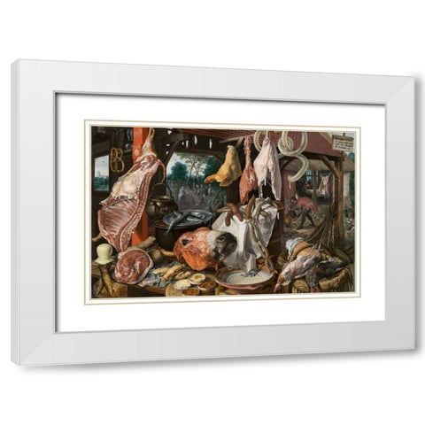 A Meat Stall with the Holy Family Giving Alms White Modern Wood Framed Art Print with Double Matting by Aertsen, Pieter