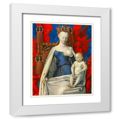 Virgin and Child Surrounded by Angels White Modern Wood Framed Art Print with Double Matting by Fouquet, Jean