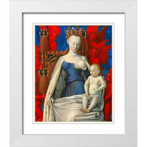 Virgin and Child Surrounded by Angels White Modern Wood Framed Art Print with Double Matting by Fouquet, Jean