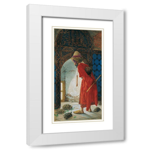 The Tortoise Trainer White Modern Wood Framed Art Print with Double Matting by Bey, Osman Hamdi
