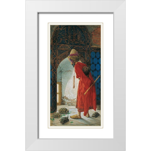 The Tortoise Trainer White Modern Wood Framed Art Print with Double Matting by Bey, Osman Hamdi