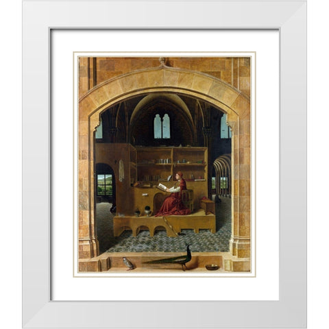 Saint Jerome in his Study White Modern Wood Framed Art Print with Double Matting by da Messina, Antonello