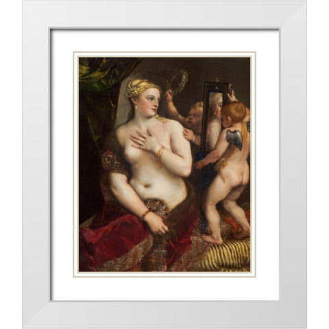 Venus with a Mirror White Modern Wood Framed Art Print with Double Matting by Titian