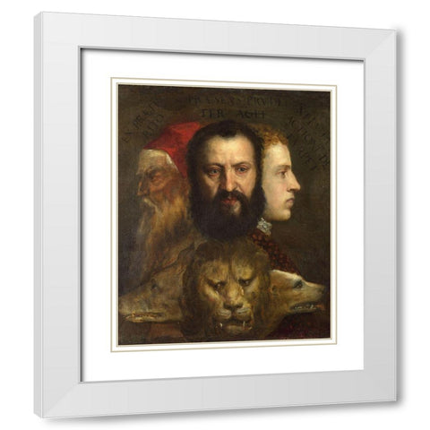 An Allegory of PrudenceÂ  White Modern Wood Framed Art Print with Double Matting by Titian