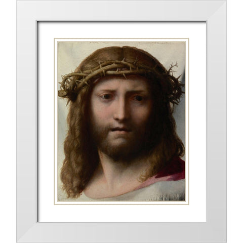 Head of Christ White Modern Wood Framed Art Print with Double Matting by Correggio