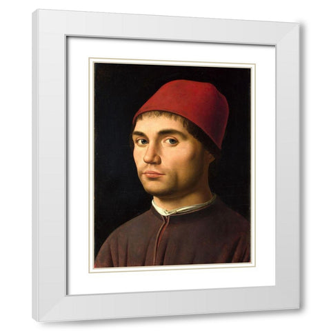 Portrait of a Man White Modern Wood Framed Art Print with Double Matting by da Messina, Antonello