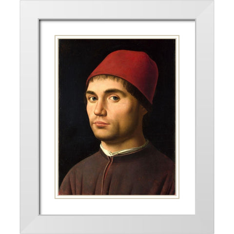 Portrait of a Man White Modern Wood Framed Art Print with Double Matting by da Messina, Antonello