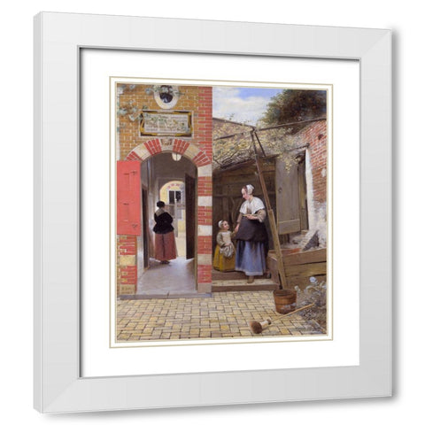 The Courtyard of a House in Delft White Modern Wood Framed Art Print with Double Matting by de Hooch, Pieter