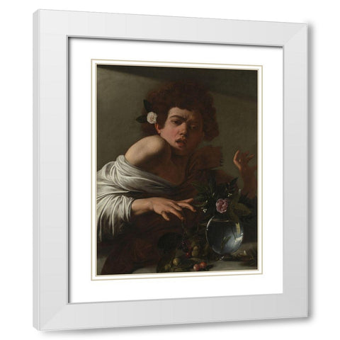 Boy Bitten by a Lizard White Modern Wood Framed Art Print with Double Matting by Caravaggio