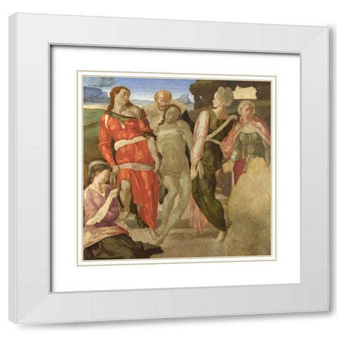 The Entombment White Modern Wood Framed Art Print with Double Matting by Michelangelo