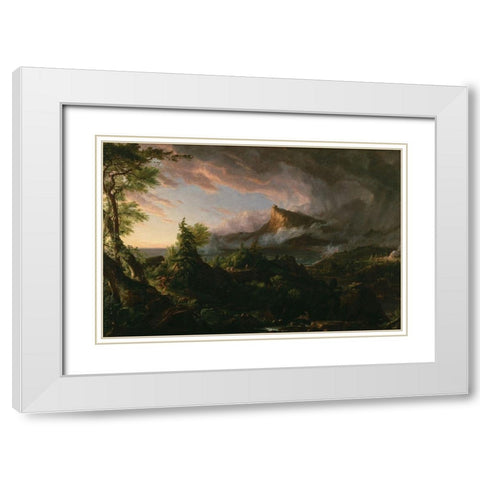 The Savage StateÂ fromÂ The Course of Empire White Modern Wood Framed Art Print with Double Matting by Cole, Thomas