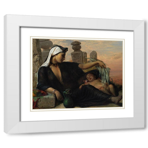 An Egyptian Fellah Woman with her BabyÂ  White Modern Wood Framed Art Print with Double Matting by Jerichau-Baumann, Elisabeth