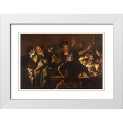 The Denial of St. Peter White Modern Wood Framed Art Print with Double Matting by Seghers, Gerard