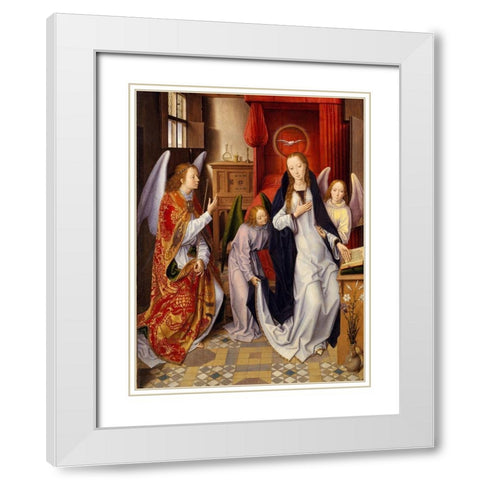 The Annunciation White Modern Wood Framed Art Print with Double Matting by Memling, Hans
