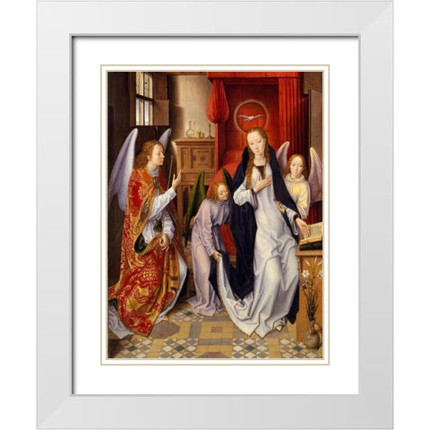 The Annunciation White Modern Wood Framed Art Print with Double Matting by Memling, Hans