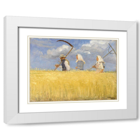 Harvesters White Modern Wood Framed Art Print with Double Matting by Ancher, Anna