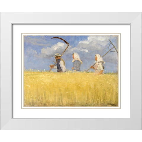 Harvesters White Modern Wood Framed Art Print with Double Matting by Ancher, Anna