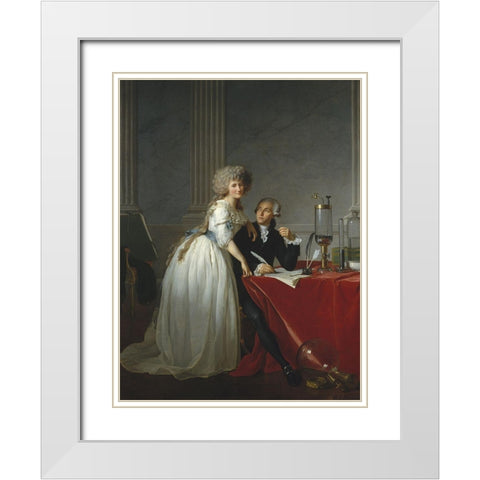 Portrait ofÂ Monsieur de LavoisierÂ and his Wife White Modern Wood Framed Art Print with Double Matting by David, Jacques-Louis