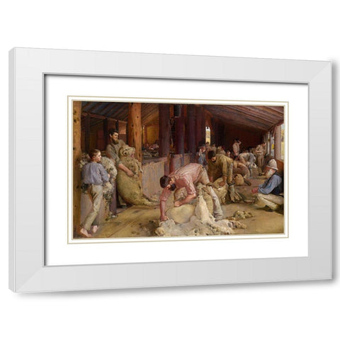 Shearing the Rams White Modern Wood Framed Art Print with Double Matting by Roberts, Tom
