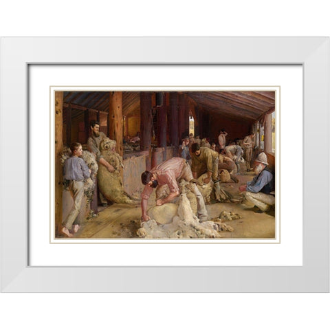 Shearing the Rams White Modern Wood Framed Art Print with Double Matting by Roberts, Tom