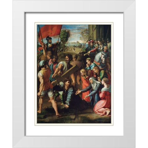 Christ Falling on the Way to Calvary White Modern Wood Framed Art Print with Double Matting by Raphael
