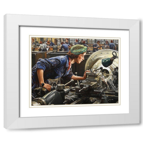 Ruby Loftus Screwing a Breech-ring White Modern Wood Framed Art Print with Double Matting by Knight, Laura