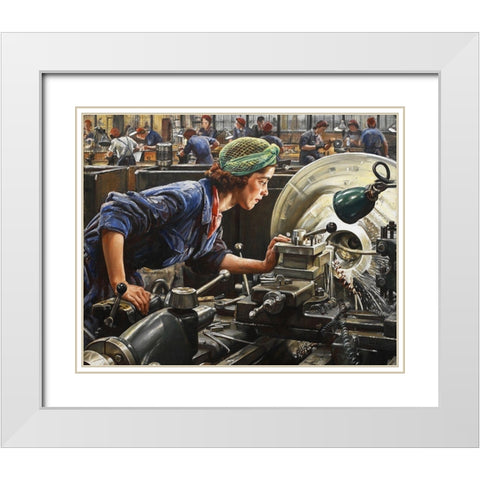 Ruby Loftus Screwing a Breech-ring White Modern Wood Framed Art Print with Double Matting by Knight, Laura