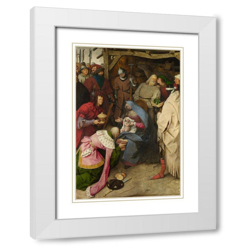 The Adoration of the Kings White Modern Wood Framed Art Print with Double Matting by Bruegel the Elder, Pieter