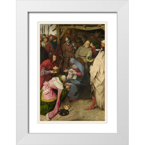The Adoration of the Kings White Modern Wood Framed Art Print with Double Matting by Bruegel the Elder, Pieter