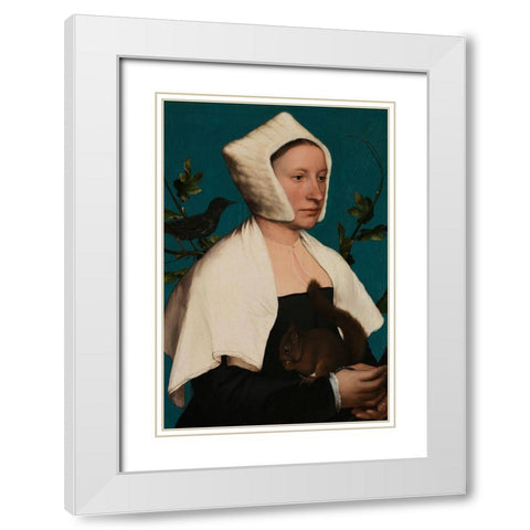 Portrait of a Lady with a Squirrel and a Starling White Modern Wood Framed Art Print with Double Matting by Holbein, Hans