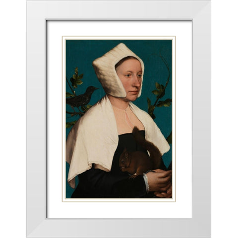 Portrait of a Lady with a Squirrel and a Starling White Modern Wood Framed Art Print with Double Matting by Holbein, Hans