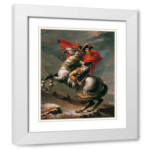 Napoleon Crossing the Alps White Modern Wood Framed Art Print with Double Matting by David, Jacques-Louis