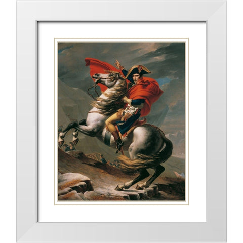 Napoleon Crossing the Alps White Modern Wood Framed Art Print with Double Matting by David, Jacques-Louis