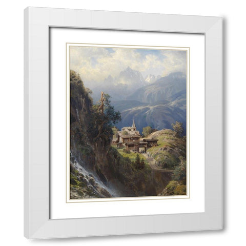 Village in the Bernese Alps White Modern Wood Framed Art Print with Double Matting by Mosengel, Adolf