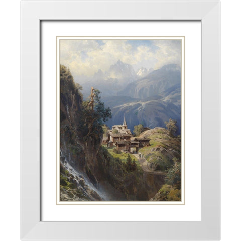 Village in the Bernese Alps White Modern Wood Framed Art Print with Double Matting by Mosengel, Adolf