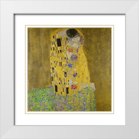 The Kiss White Modern Wood Framed Art Print with Double Matting by Klimt, Gustav