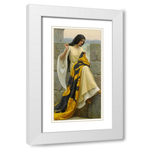 Stitching the Standard White Modern Wood Framed Art Print with Double Matting by Leighton, Edmund