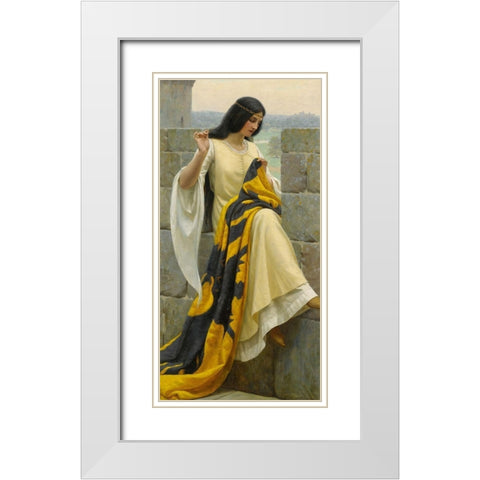 Stitching the Standard White Modern Wood Framed Art Print with Double Matting by Leighton, Edmund