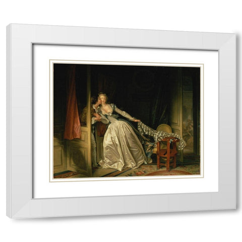 The Stolen Kiss White Modern Wood Framed Art Print with Double Matting by Fragonard, Jean-Honore