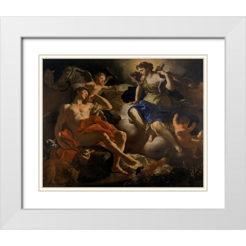 Diana and Endymion White Modern Wood Framed Art Print with Double Matting by Solimena, Francesco