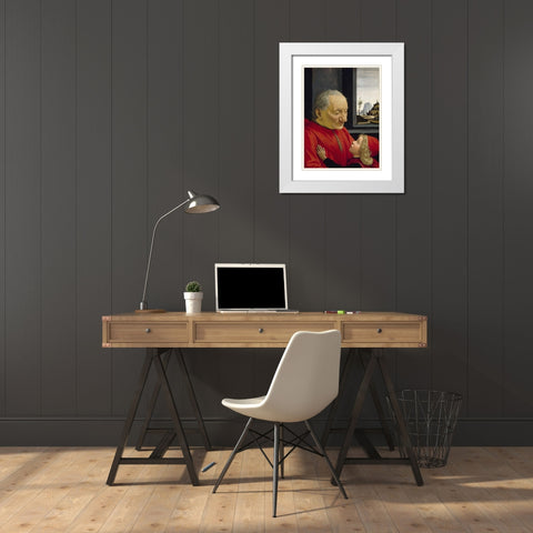 An Old Man and his Grandson White Modern Wood Framed Art Print with Double Matting by Ghirlandaio, Domenico