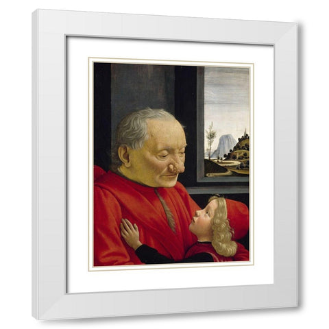 An Old Man and his Grandson White Modern Wood Framed Art Print with Double Matting by Ghirlandaio, Domenico