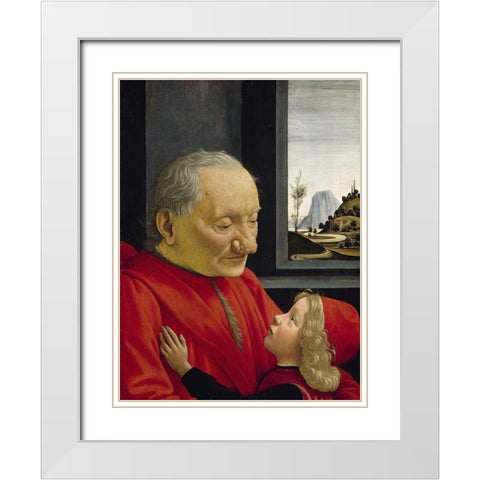 An Old Man and his Grandson White Modern Wood Framed Art Print with Double Matting by Ghirlandaio, Domenico