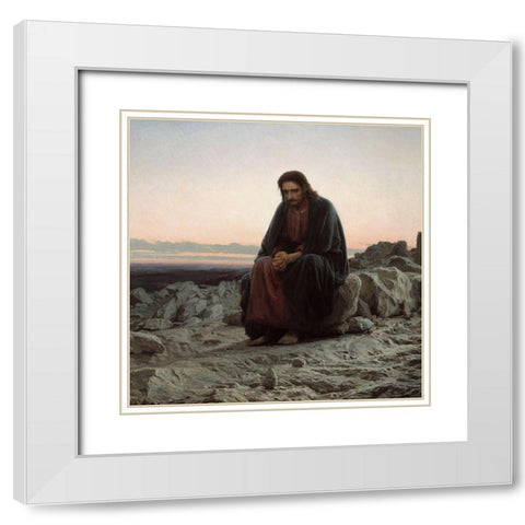 Christ in the Desert White Modern Wood Framed Art Print with Double Matting by Kramskoi, Ivan