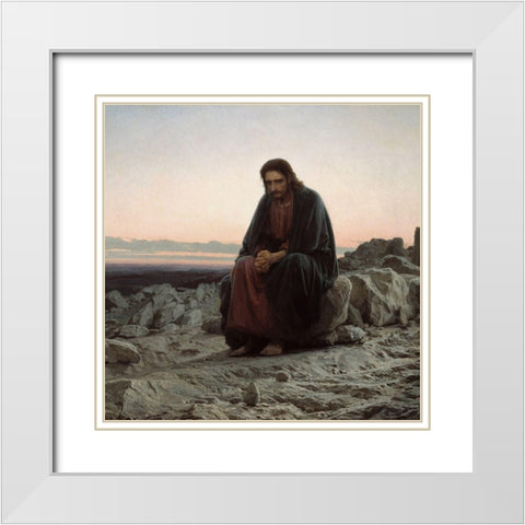 Christ in the Desert White Modern Wood Framed Art Print with Double Matting by Kramskoi, Ivan