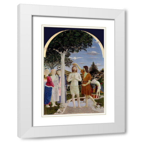 The Baptism of Christ White Modern Wood Framed Art Print with Double Matting by della Francesca, Piero