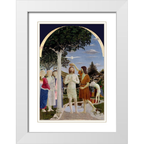 The Baptism of Christ White Modern Wood Framed Art Print with Double Matting by della Francesca, Piero